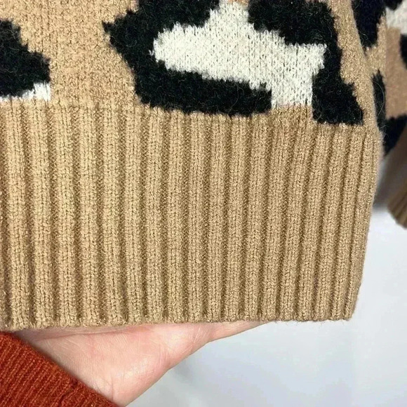 Entro Womens Sweater S Brown Black White Animal Print Pullover Open Back w/Tie - Picture 6 of 14